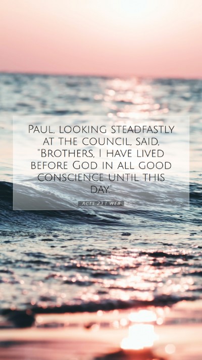 Picture 07 - Acts 23:1 WEB Mobile Phone Wallpaper - Paul, looking steadfastly at the council, said, - Mobile Bible Verse Wallpaper