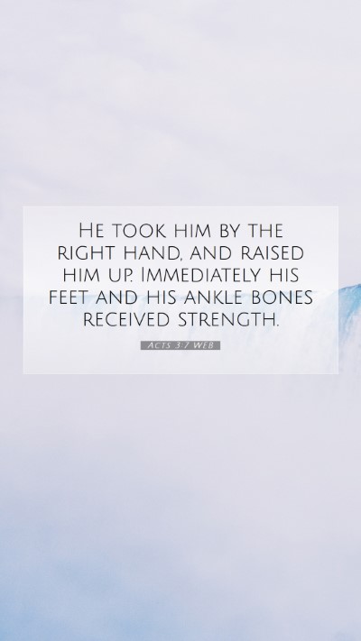 Picture 07 - Acts 3:7 WEB Mobile Phone Wallpaper - He took him by the right hand, and raised him up. - Mobile Bible Verse Wallpaper