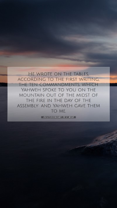 Picture 07 - Deuteronomy 10:4 WEB Mobile Phone Wallpaper - He wrote on the tables, according to the first - Mobile Bible Verse Wallpaper