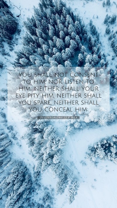 Picture 07 - Deuteronomy 13:8 WEB Mobile Phone Wallpaper - you shall not consent to him, nor listen to him; - Mobile Bible Verse Wallpaper