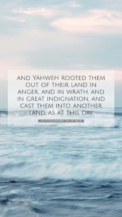 Picture 07 - Deuteronomy 29:28 WEB Mobile Phone Wallpaper - and Yahweh rooted them out of their land in - Mobile Bible Verse Wallpaper