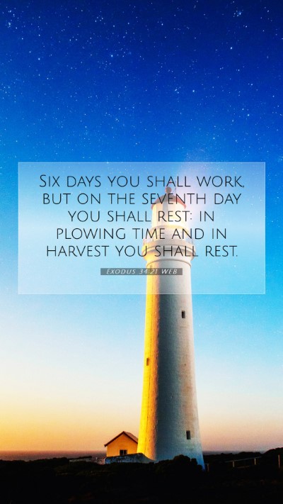 Picture 07 - Exodus 34:21 WEB Mobile Phone Wallpaper - Six days you shall work, but on the seventh day - Mobile Bible Verse Wallpaper