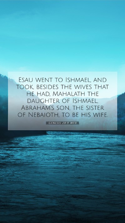 Picture 07 - Genesis 28:9 WEB Mobile Phone Wallpaper - Esau went to Ishmael, and took, besides the wives - Mobile Bible Verse Wallpaper