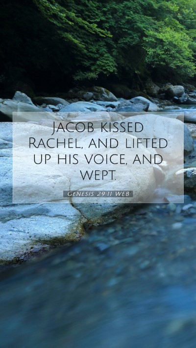 Picture 07 - Genesis 29:11 WEB Mobile Phone Wallpaper - Jacob kissed Rachel, and lifted up his voice, and - Mobile Bible Verse Wallpaper