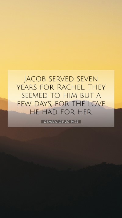 Picture 07 - Genesis 29:20 WEB Mobile Phone Wallpaper - Jacob served seven years for Rachel. They seemed - Mobile Bible Verse Wallpaper