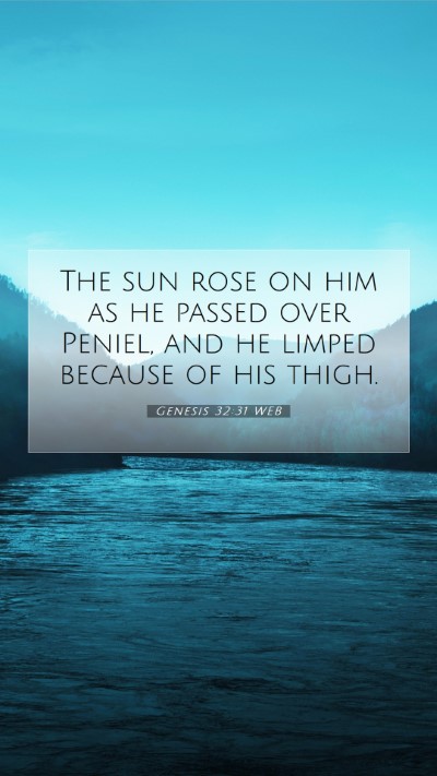 Picture 07 - Genesis 32:31 WEB Mobile Phone Wallpaper - The sun rose on him as he passed over Peniel, and - Mobile Bible Verse Wallpaper