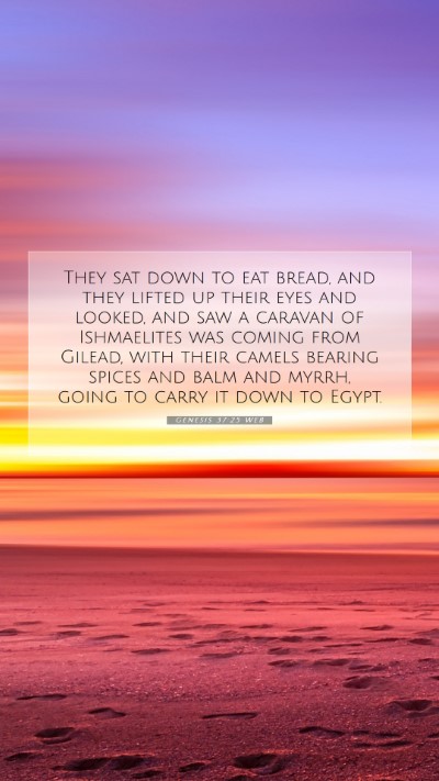 Picture 07 - Genesis 37:25 WEB Mobile Phone Wallpaper - They sat down to eat bread, and they lifted up - Mobile Bible Verse Wallpaper