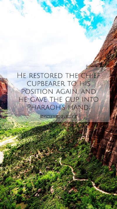 Picture 07 - Genesis 40:21 WEB Mobile Phone Wallpaper - He restored the chief cupbearer to his position - Mobile Bible Verse Wallpaper