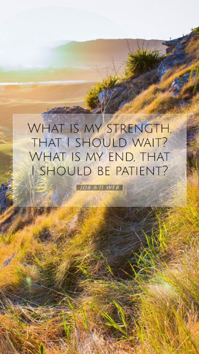 Picture 07 - Job 6:11 WEB Mobile Phone Wallpaper - What is my strength, that I should wait? What is - Mobile Bible Verse Wallpaper