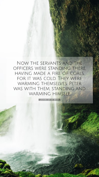 Picture 07 - John 18:18 WEB Mobile Phone Wallpaper - Now the servants and the officers were standing - Mobile Bible Verse Wallpaper