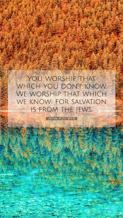 Picture 07 - John 4:22 WEB Mobile Phone Wallpaper - You worship that which you don't know. We worship - Mobile Bible Verse Wallpaper
