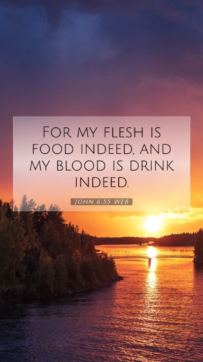 Picture 07 - John 6:55 WEB Mobile Phone Wallpaper - For my flesh is food indeed, and my blood is - Mobile Bible Verse Wallpaper