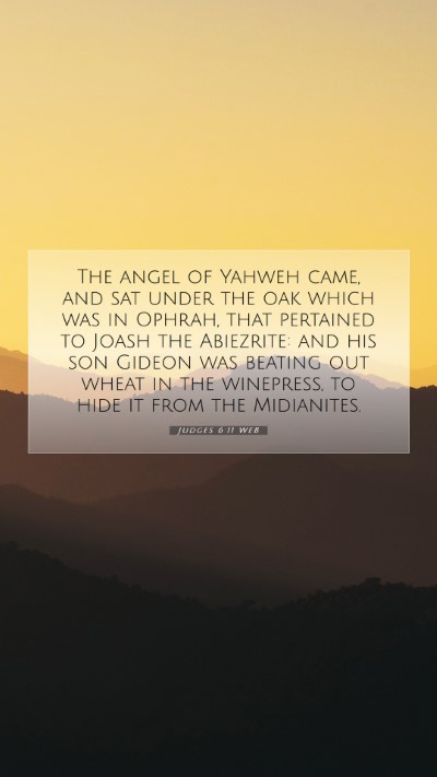 Picture 07 - Judges 6:11 WEB Mobile Phone Wallpaper - The angel of Yahweh came, and sat under the oak - Mobile Bible Verse Wallpaper