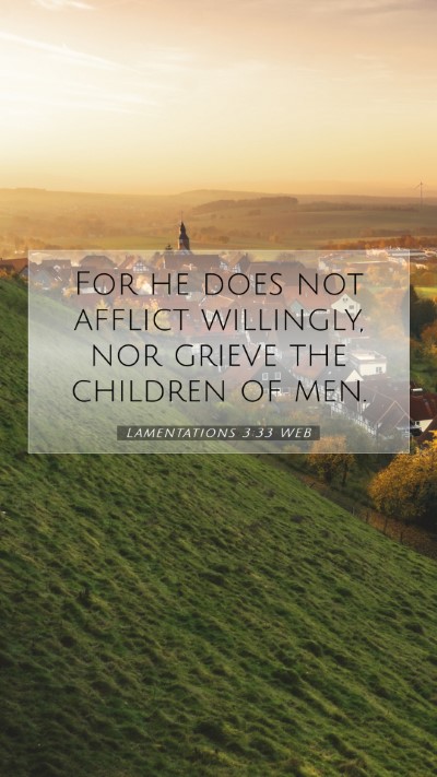 Picture 07 - Lamentations 3:33 WEB Mobile Phone Wallpaper - For he does not afflict willingly, nor grieve the - Mobile Bible Verse Wallpaper