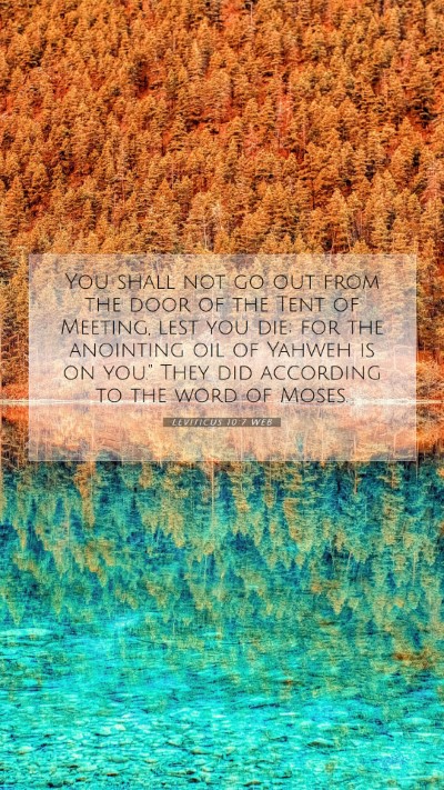 Picture 07 - Leviticus 10:7 WEB Mobile Phone Wallpaper - You shall not go out from the door of the Tent of - Mobile Bible Verse Wallpaper