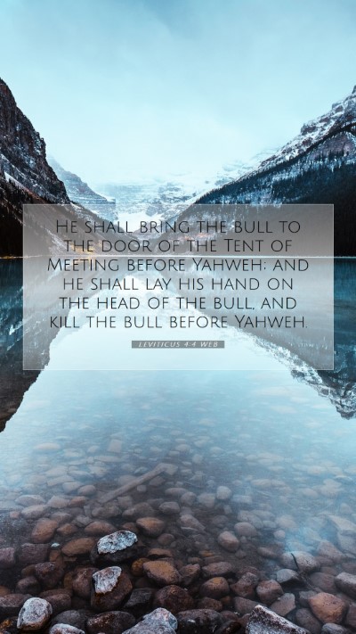 Picture 07 - Leviticus 4:4 WEB Mobile Phone Wallpaper - He shall bring the bull to the door of the Tent - Mobile Bible Verse Wallpaper