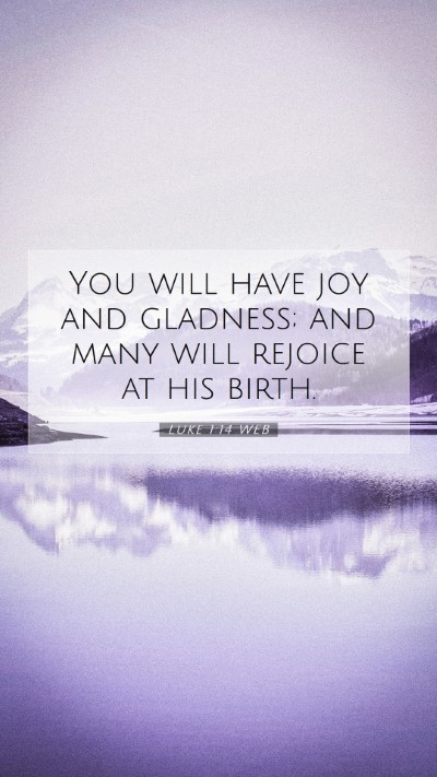 Picture 07 - Luke 1:14 WEB Mobile Phone Wallpaper - You will have joy and gladness; and many will - Mobile Bible Verse Wallpaper