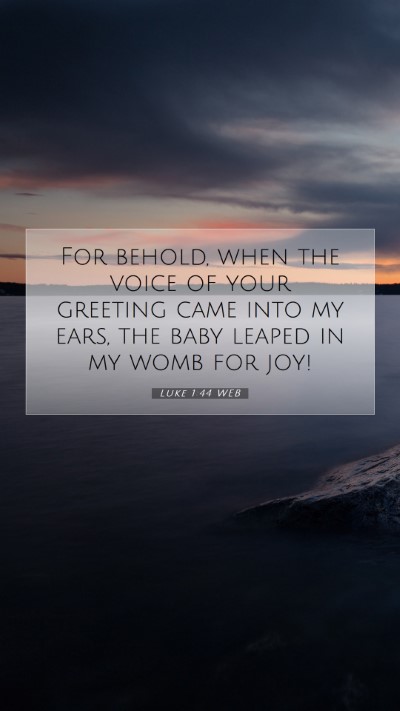 Picture 07 - Luke 1:44 WEB Mobile Phone Wallpaper - For behold, when the voice of your greeting came - Mobile Bible Verse Wallpaper