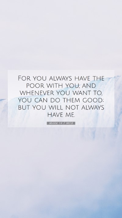 Picture 07 - Mark 14:7 WEB Mobile Phone Wallpaper - For you always have the poor with you, and - Mobile Bible Verse Wallpaper