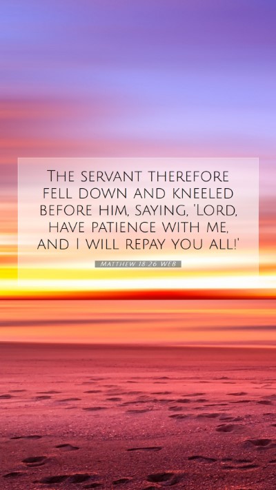 Picture 07 - Matthew 18:26 WEB Mobile Phone Wallpaper - The servant therefore fell down and kneeled - Mobile Bible Verse Wallpaper