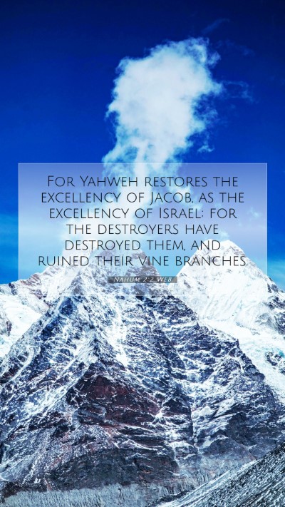 Picture 07 - Nahum 2:2 WEB Mobile Phone Wallpaper - For Yahweh restores the excellency of Jacob, as - Mobile Bible Verse Wallpaper