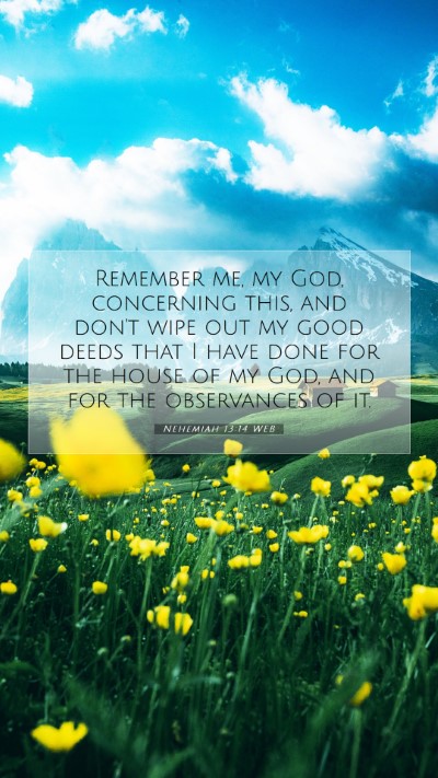 Picture 07 - Nehemiah 13:14 WEB Mobile Phone Wallpaper - Remember me, my God, concerning this, and don't - Mobile Bible Verse Wallpaper