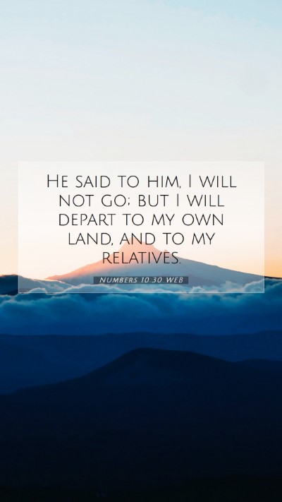 Picture 07 - Numbers 10:30 WEB Mobile Phone Wallpaper - He said to him, I will not go; but I will depart - Mobile Bible Verse Wallpaper