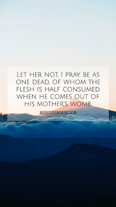 Picture 07 - Numbers 12:12 WEB Mobile Phone Wallpaper - Let her not, I pray, be as one dead, of whom the - Mobile Bible Verse Wallpaper