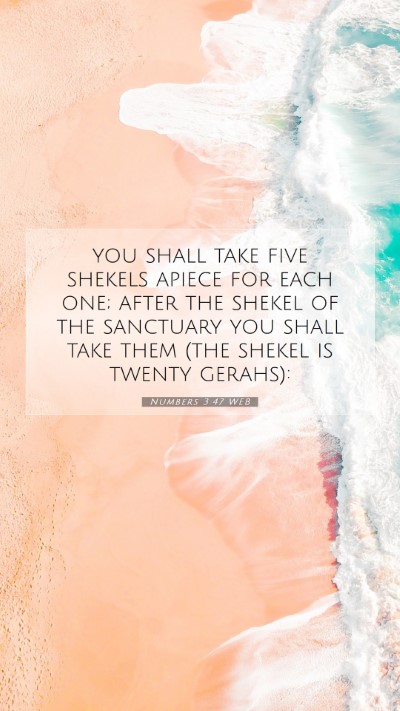 Picture 07 - Numbers 3:47 WEB Mobile Phone Wallpaper - you shall take five shekels apiece for each one; - Mobile Bible Verse Wallpaper