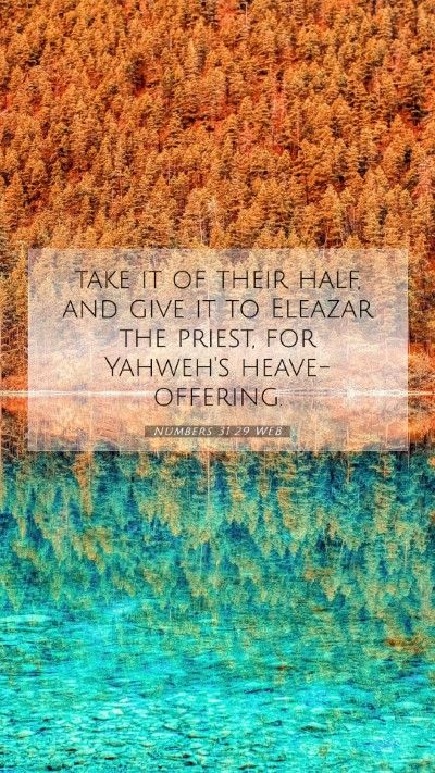 Picture 07 - Numbers 31:29 WEB Mobile Phone Wallpaper - take it of their half, and give it to Eleazar the - Mobile Bible Verse Wallpaper