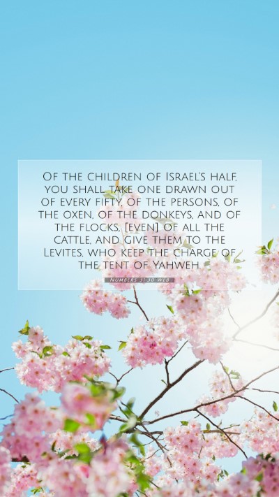 Picture 07 - Numbers 31:30 WEB Mobile Phone Wallpaper - Of the children of Israel's half, you shall take - Mobile Bible Verse Wallpaper