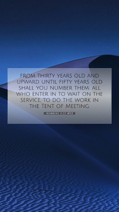 Picture 07 - Numbers 4:23 WEB Mobile Phone Wallpaper - from thirty years old and upward until fifty - Mobile Bible Verse Wallpaper