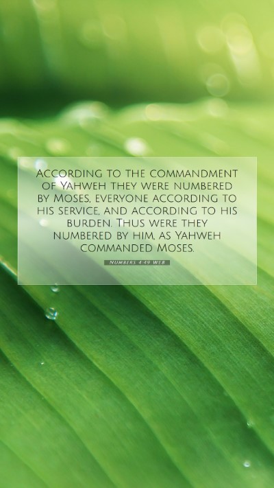 Picture 07 - Numbers 4:49 WEB Mobile Phone Wallpaper - According to the commandment of Yahweh they were - Mobile Bible Verse Wallpaper
