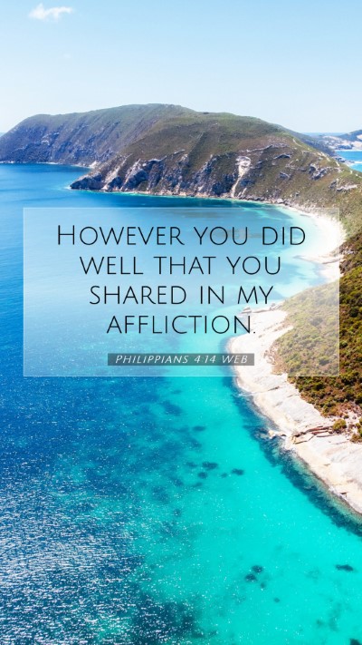 Picture 07 - Philippians 4:14 WEB Mobile Phone Wallpaper - However you did well that you shared in my - Mobile Bible Verse Wallpaper