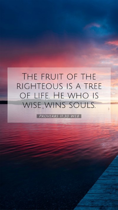Picture 07 - Proverbs 11:30 WEB Mobile Phone Wallpaper - The fruit of the righteous is a tree of life. He - Mobile Bible Verse Wallpaper