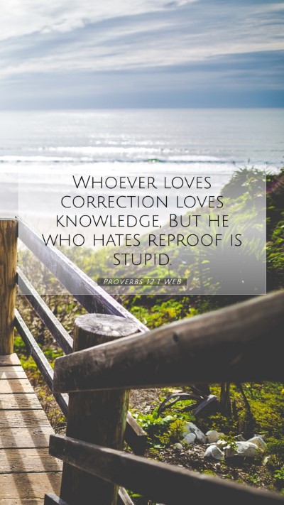 Picture 07 - Proverbs 12:1 WEB Mobile Phone Wallpaper - Whoever loves correction loves knowledge, But he - Mobile Bible Verse Wallpaper