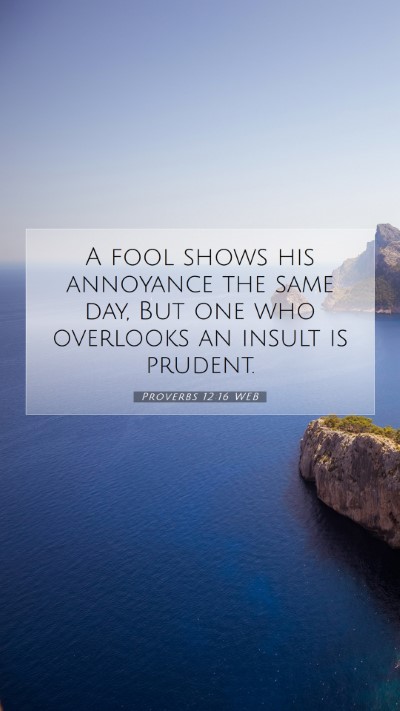 Picture 07 - Proverbs 12:16 WEB Mobile Phone Wallpaper - A fool shows his annoyance the same day, But one - Mobile Bible Verse Wallpaper