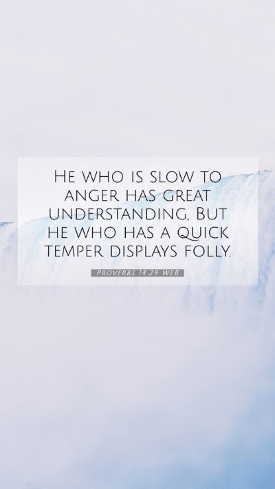 Picture 07 - Proverbs 14:29 WEB Mobile Phone Wallpaper - He who is slow to anger has great understanding, - Mobile Bible Verse Wallpaper