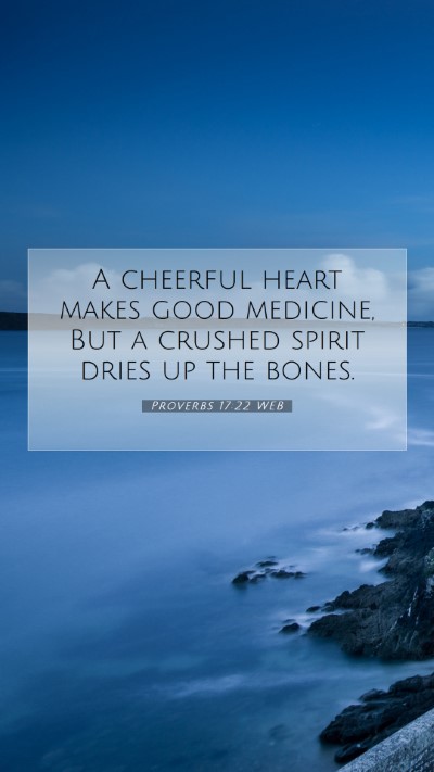 Picture 07 - Proverbs 17:22 WEB Mobile Phone Wallpaper - A cheerful heart makes good medicine, But a - Mobile Bible Verse Wallpaper
