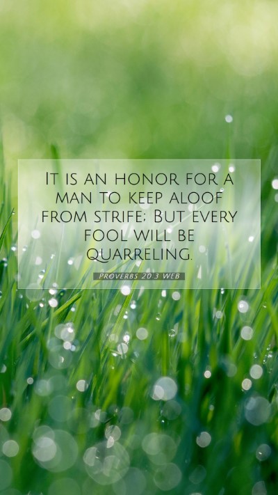 Picture 07 - Proverbs 20:3 WEB Mobile Phone Wallpaper - It is an honor for a man to keep aloof from - Mobile Bible Verse Wallpaper