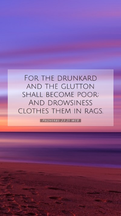 Picture 07 - Proverbs 23:21 WEB Mobile Phone Wallpaper - For the drunkard and the glutton shall become - Mobile Bible Verse Wallpaper