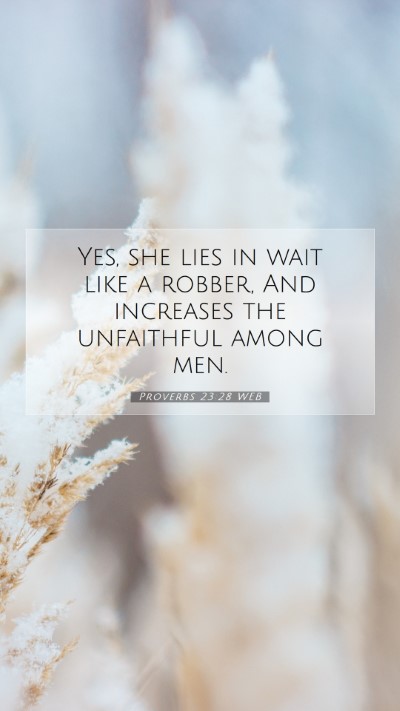 Picture 07 - Proverbs 23:28 WEB Mobile Phone Wallpaper - Yes, she lies in wait like a robber, And - Mobile Bible Verse Wallpaper