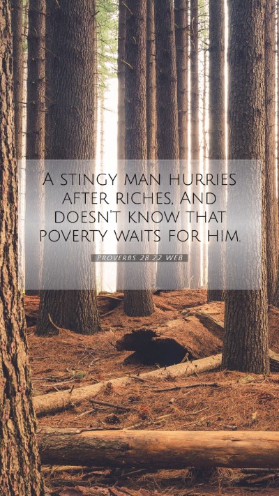 Picture 07 - Proverbs 28:22 WEB Mobile Phone Wallpaper - A stingy man hurries after riches, And doesn't - Mobile Bible Verse Wallpaper