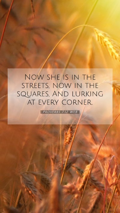 Picture 07 - Proverbs 7:12 WEB Mobile Phone Wallpaper - Now she is in the streets, now in the squares, - Mobile Bible Verse Wallpaper