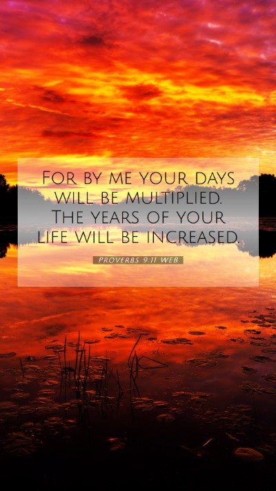Picture 07 - Proverbs 9:11 WEB Mobile Phone Wallpaper - For by me your days will be multiplied. The years - Mobile Bible Verse Wallpaper