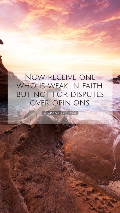 Picture 07 - Romans 14:1 WEB Mobile Phone Wallpaper - Now receive one who is weak in faith, but not for - Mobile Bible Verse Wallpaper