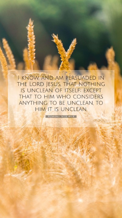 Picture 07 - Romans 14:14 WEB Mobile Phone Wallpaper - I know, and am persuaded in the Lord Jesus, that - Mobile Bible Verse Wallpaper