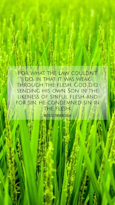 Picture 07 - Romans 8:3 WEB Mobile Phone Wallpaper - For what the law couldn't do, in that it was weak - Mobile Bible Verse Wallpaper