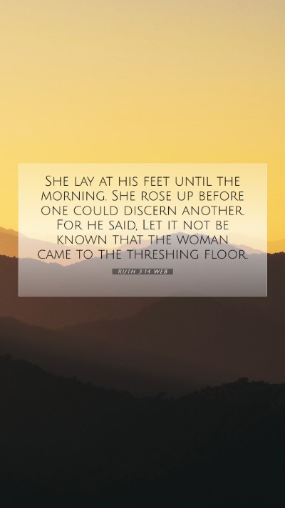 Picture 07 - Ruth 3:14 WEB Mobile Phone Wallpaper - She lay at his feet until the morning. She rose - Mobile Bible Verse Wallpaper