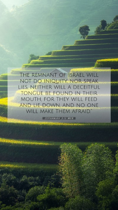 Picture 07 - Zephaniah 3:13 WEB Mobile Phone Wallpaper - The remnant of Israel will not do iniquity, nor - Mobile Bible Verse Wallpaper